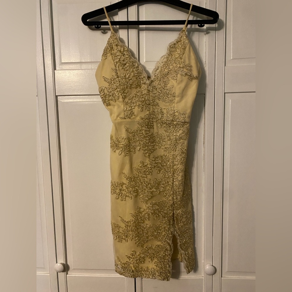 Elegant Gold Dress with Embroidered Details